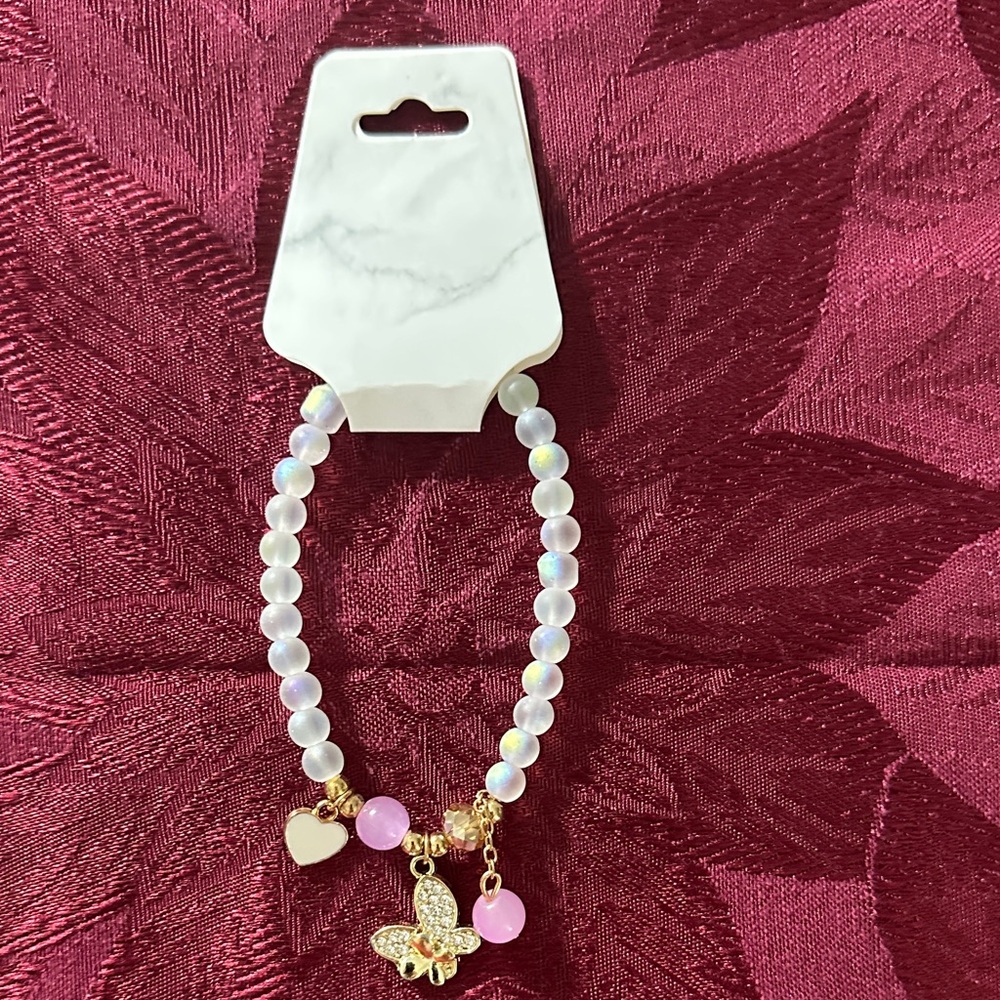 Gold and Pink Butterfly Charm Bracelet - Picture 2 of 4